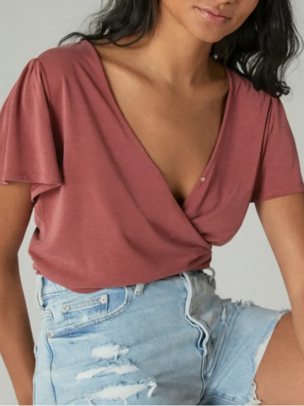 Lucky brand rust red short sleeve flutter top blouse size M